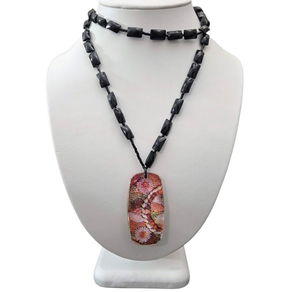 Vintage Beaded Faceted Necklace Organic Rectangular Faceted Pendant Asymmetrical